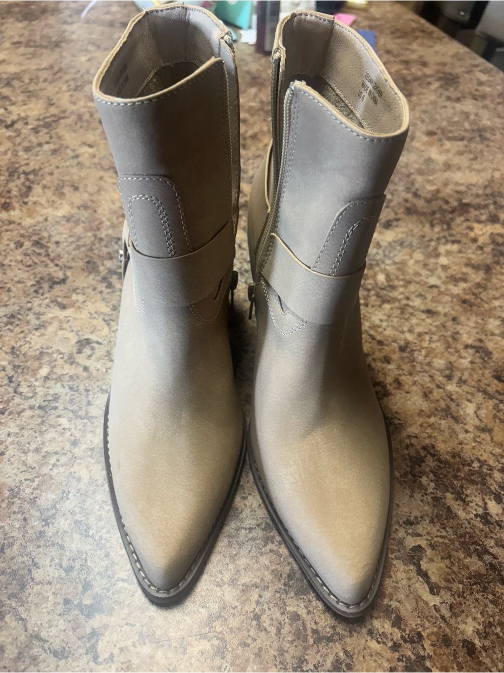 Womens Pointed-Toe Ankle Boots - Taupe